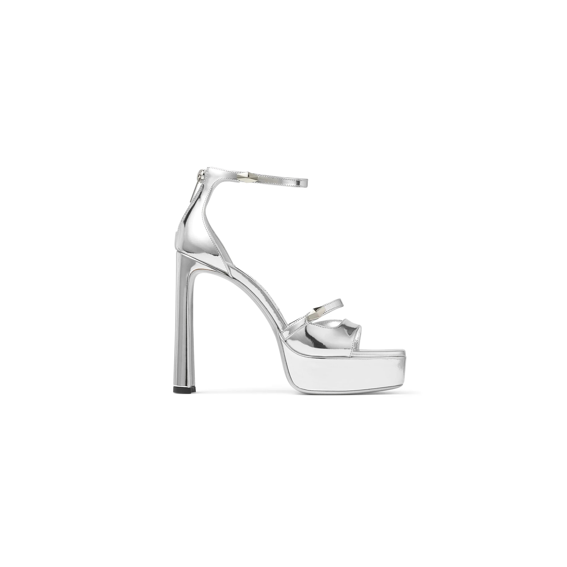 Ji*y Ch* claressa platform 125 silver liquid metal leather platform sandals claressapf125qui
